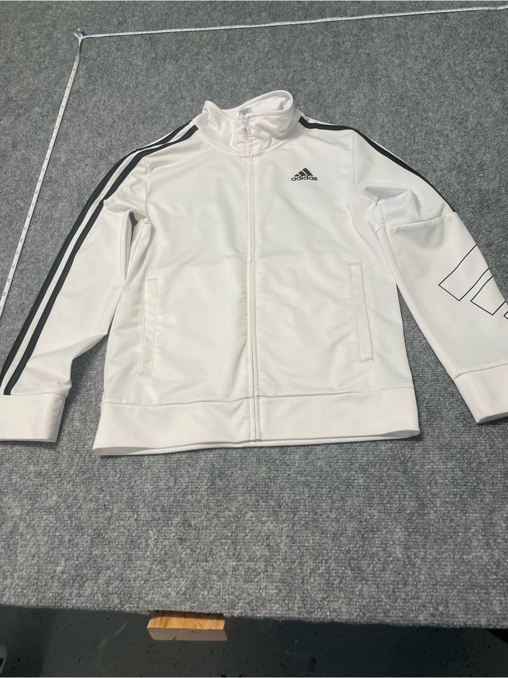 adidas White Kids Zip-Up Track Jacket with Black Stripes